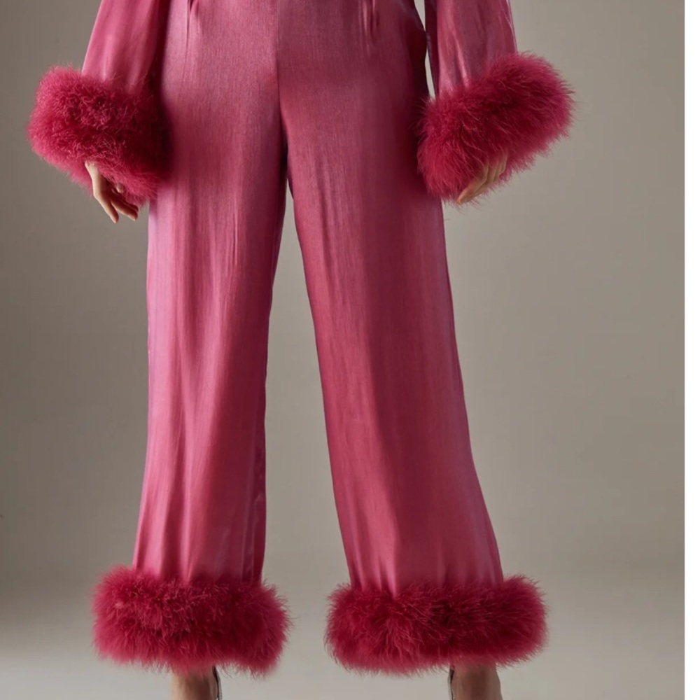 SOLD OUT! Boohoo Premium Iridescent Feather Cuff Wide-Leg Trousers
